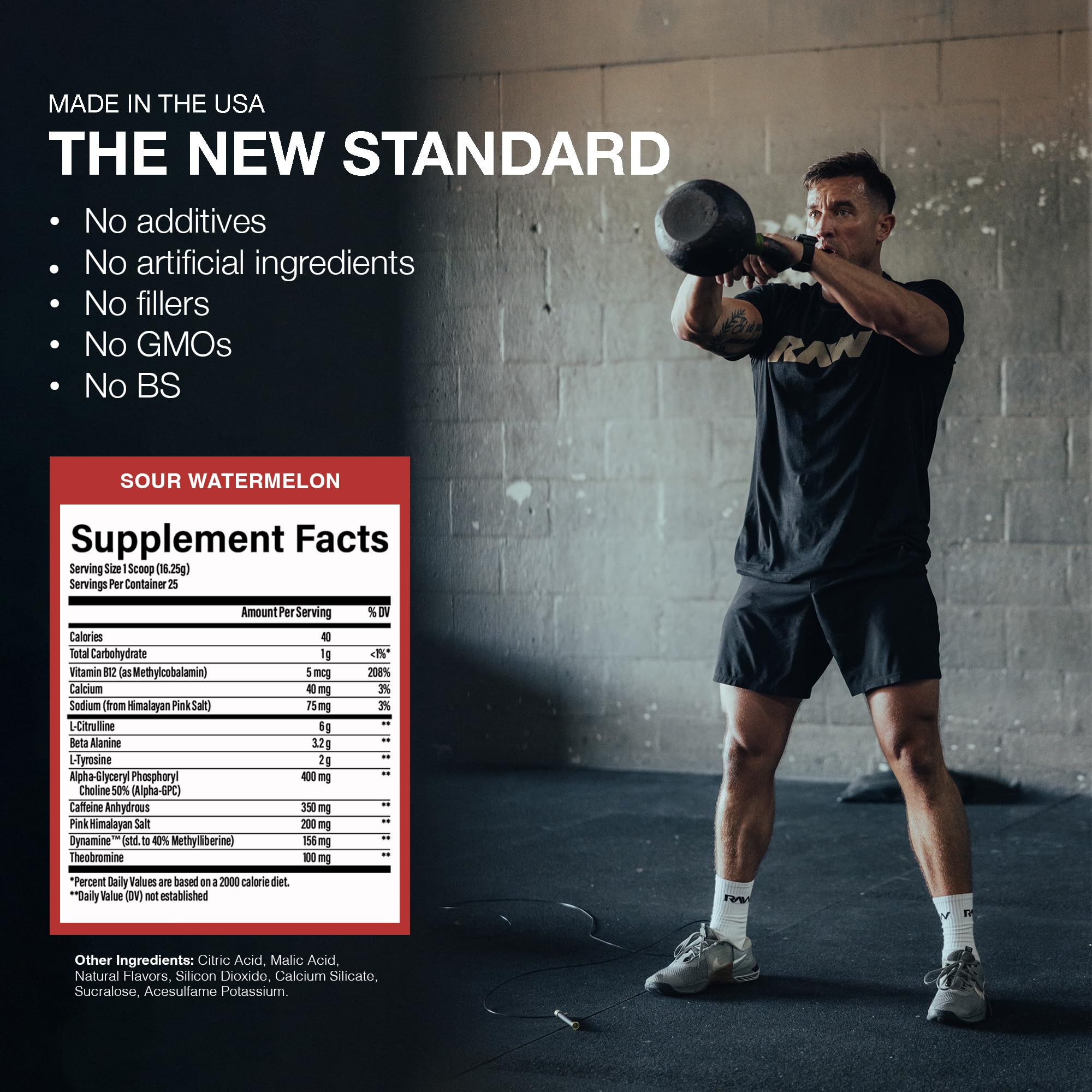 RAW Essential CHARGED label closeup showing product purity and branding.