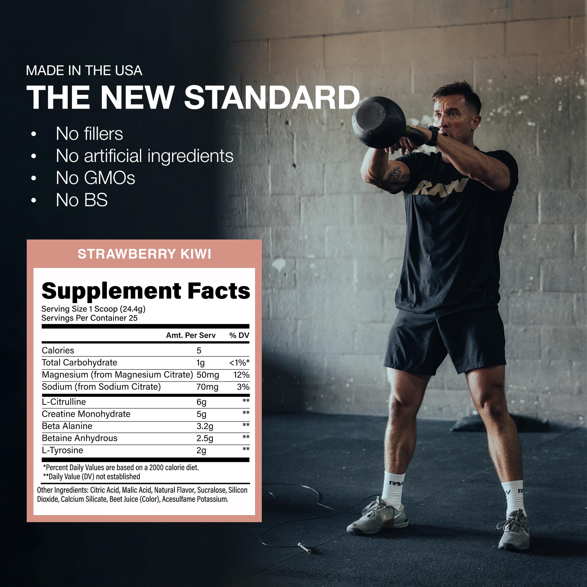 Bottle with label highlights L-Citrulline and Beta Alanine ingredients.