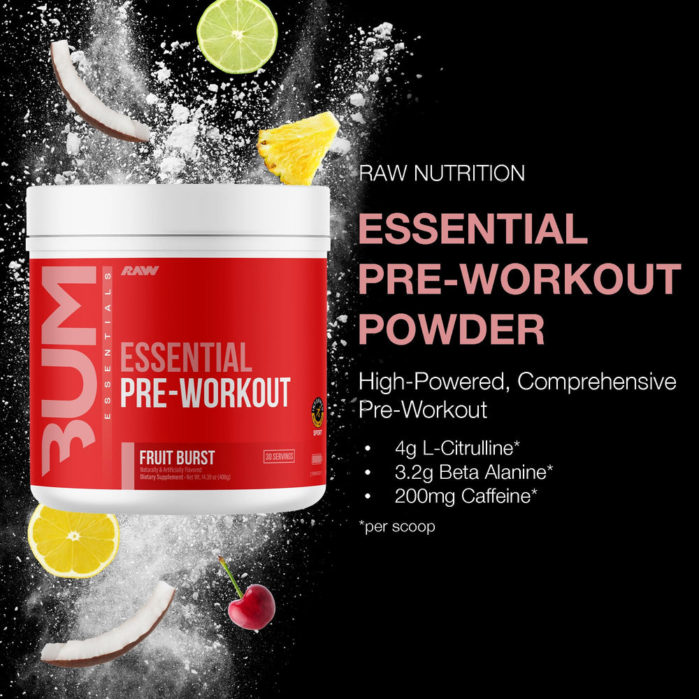 RAW powder closeup shows texture and premium ingredients for sustained energy