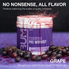 RAW Essential Pre-Workout grape label front highlighting ingredients