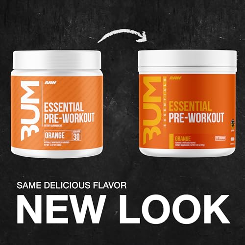 RAW Essential Pre-Workout Orange scoop with powder for accuracy