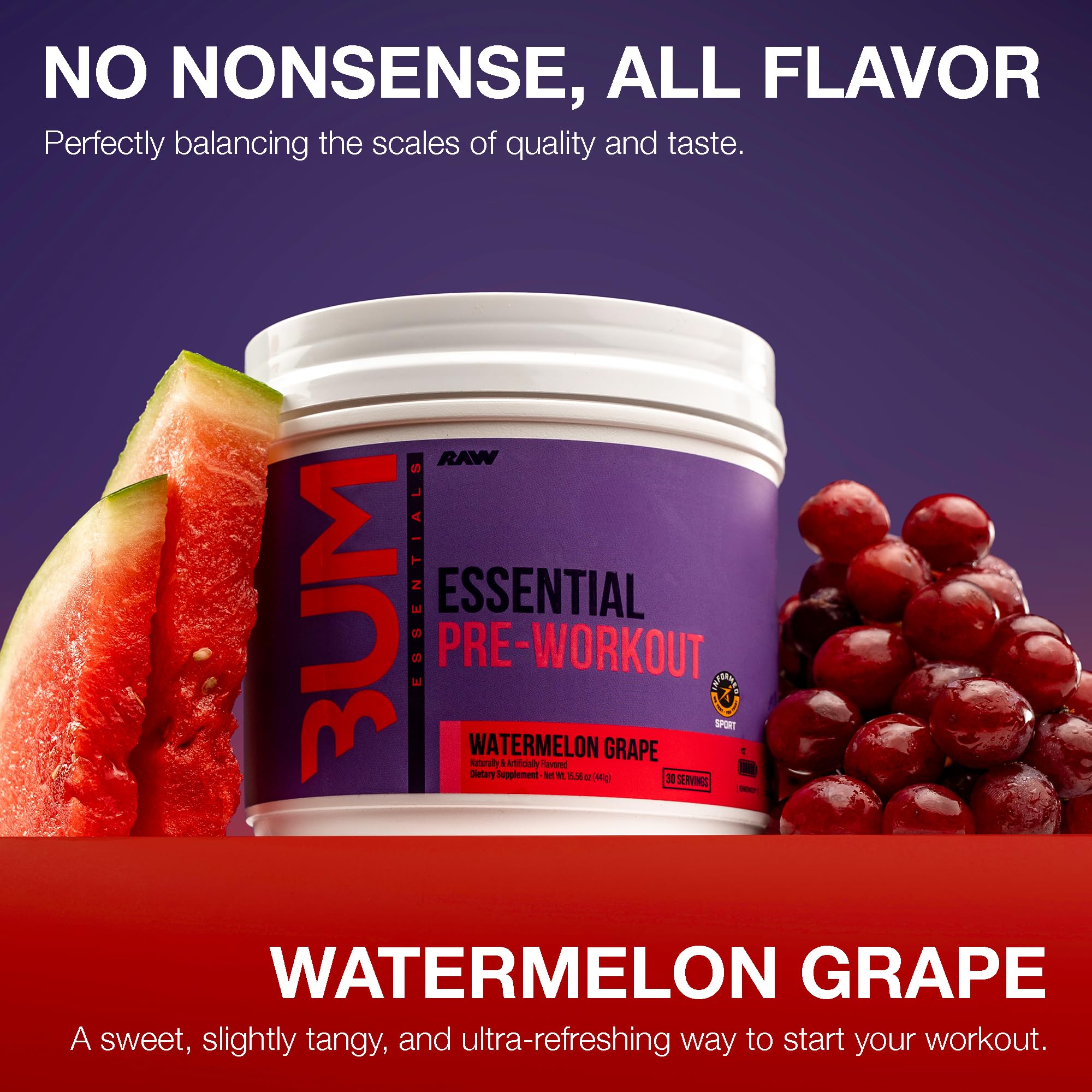 RAW Essential Pre-Workout scoop ready for mixing