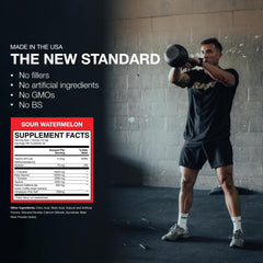 60 servings of RAW Essential Pre-Workout Sour Watermelon for planned workouts