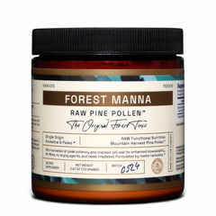 RAW Forest Foods Forest Manna Pine Pollen Powder jar highlights purity for daily vitality