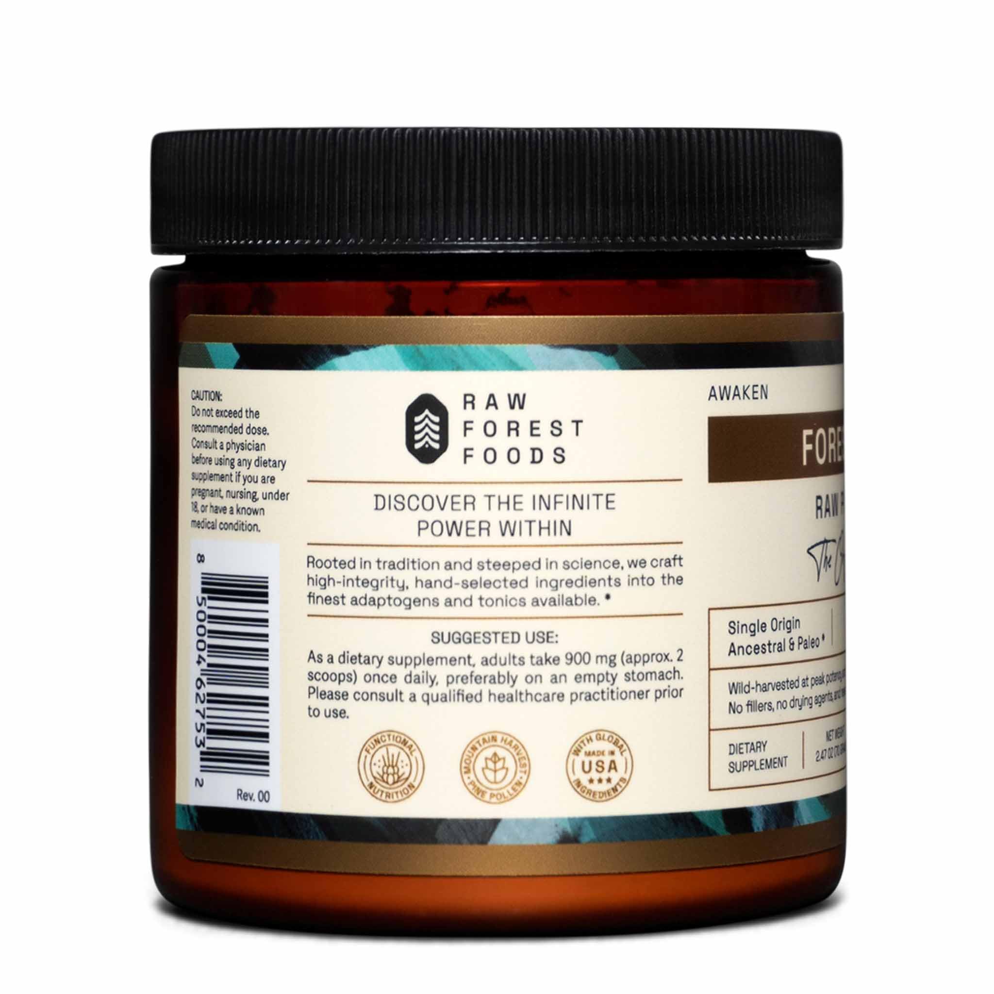 Sunlit RAW Forest Foods mountain harvest pine pollen jar