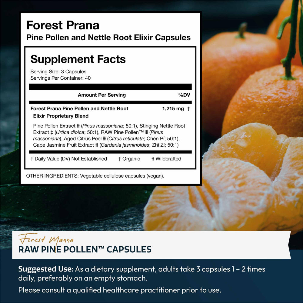 RAW Forest Foods Pine Pollen cracked-cell-wall close-up supports overall wellness