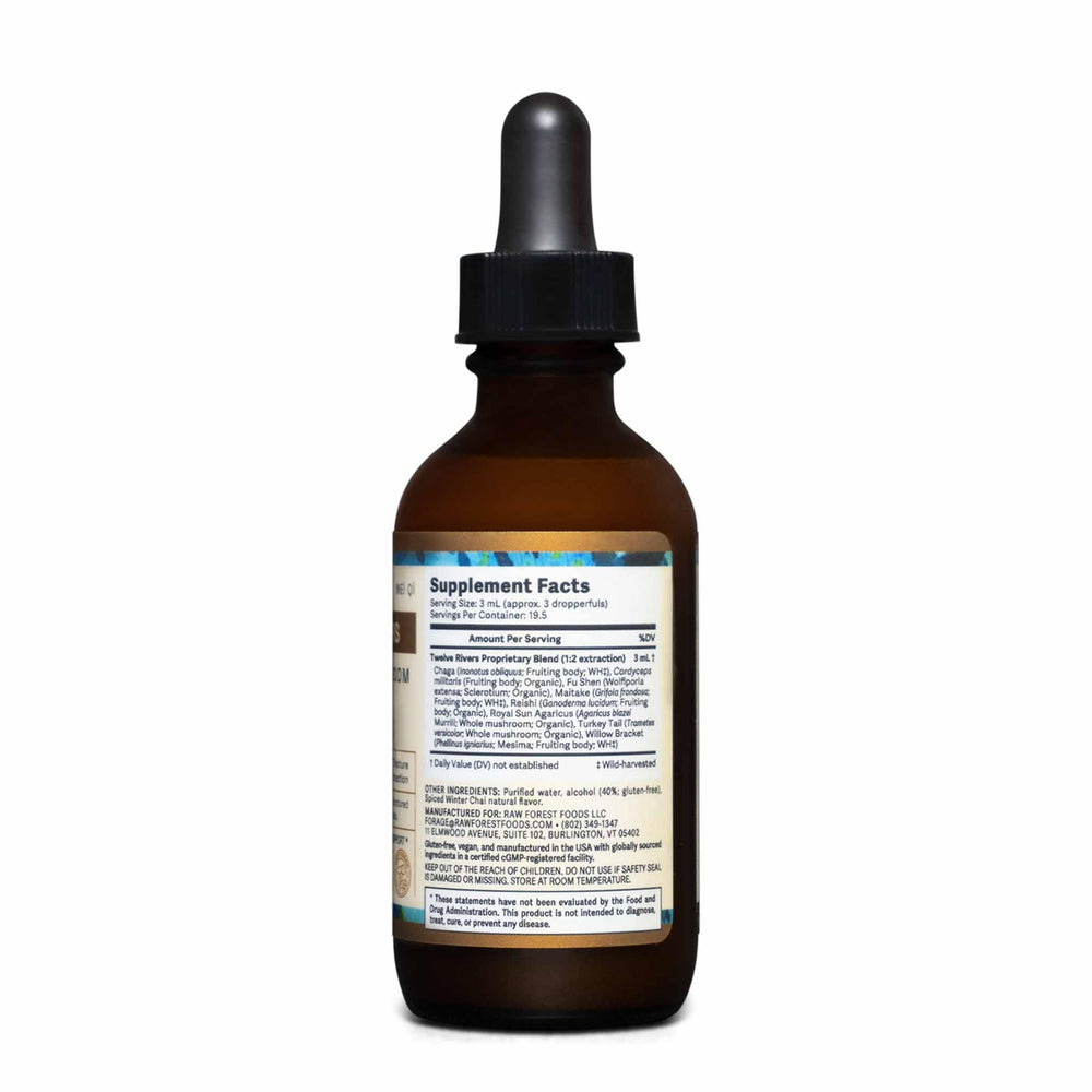 Chai steam around RAW Forest Foods Twelve Rivers bottle