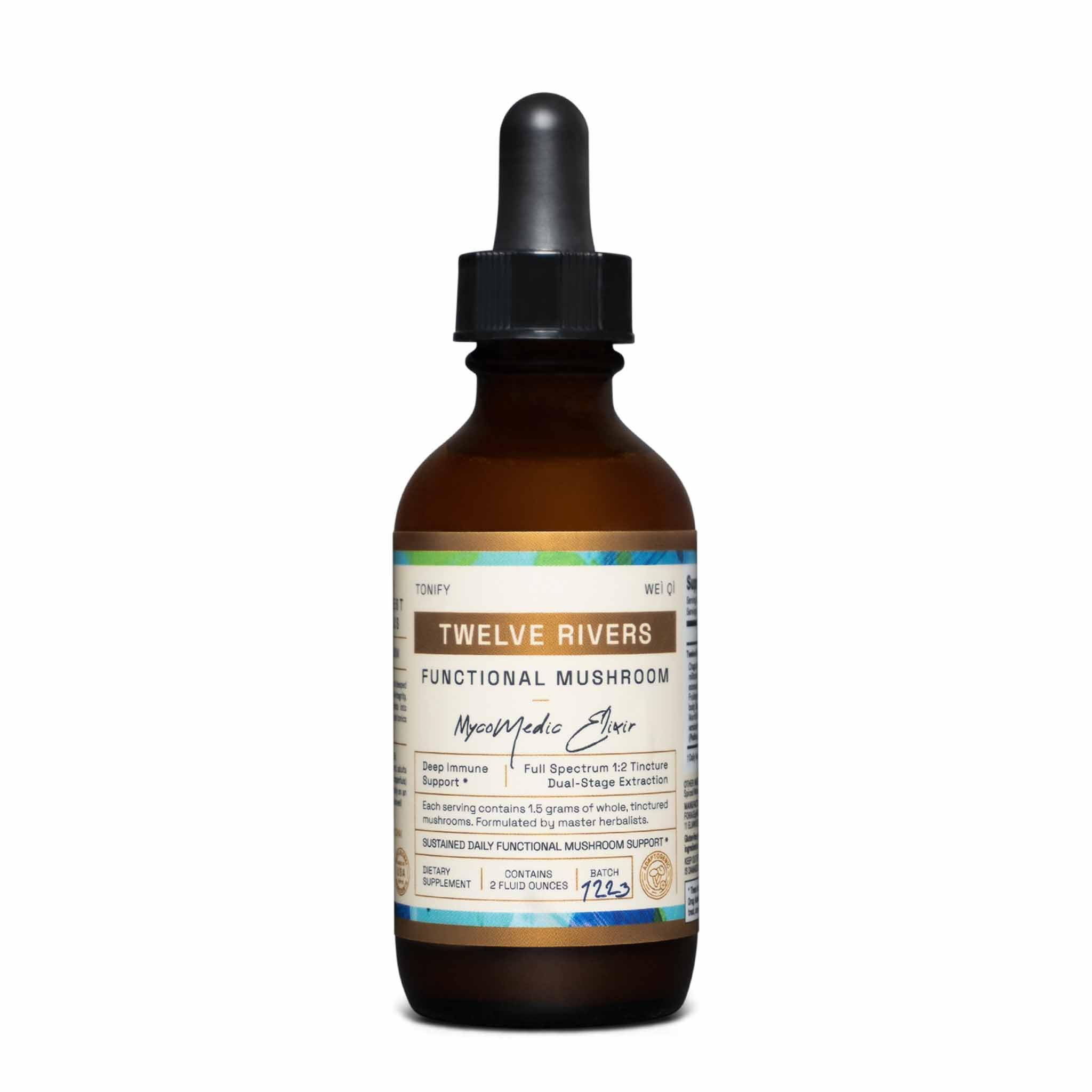 RAW Forest Foods Twelve Rivers elixir bottle ready for daily use
