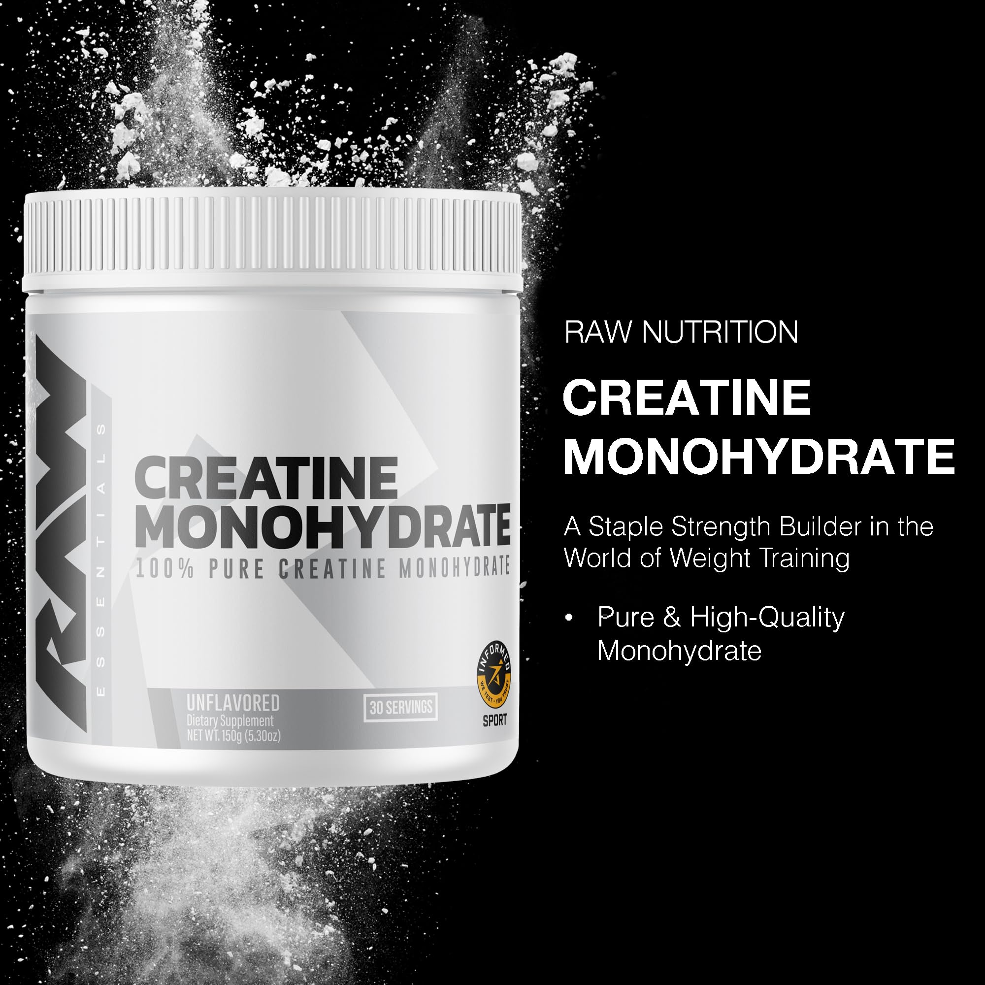 RAW Nutrition creatine monohydrate ingredients label highlighting purity