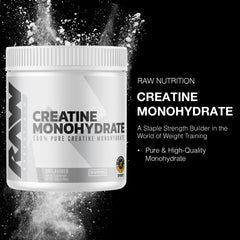 RAW Nutrition creatine monohydrate ingredients label highlighting purity