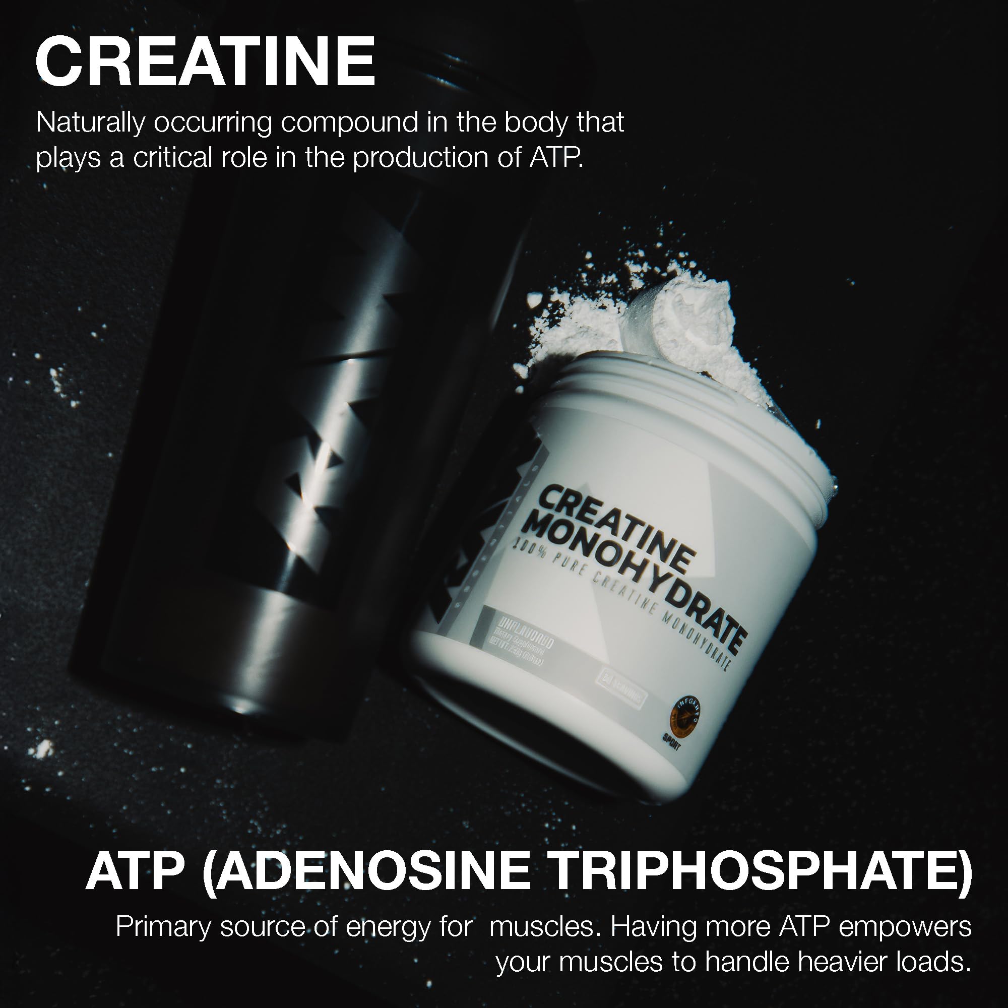 RAW Nutrition creatine monohydrate powder pour illustrates smooth mixing with water or juice.