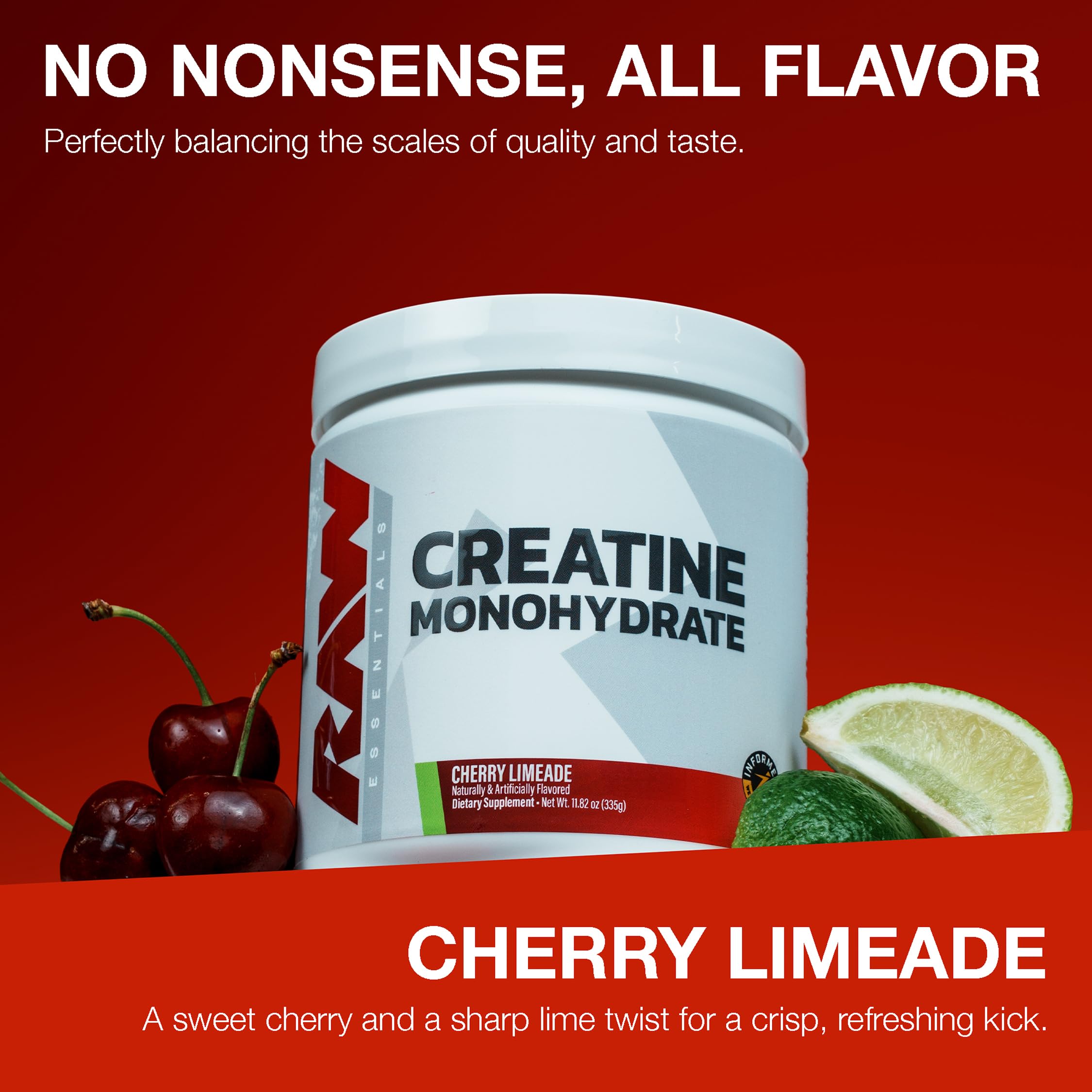 RAW Nutrition scoop shows precise serving of creatine monohydrate.