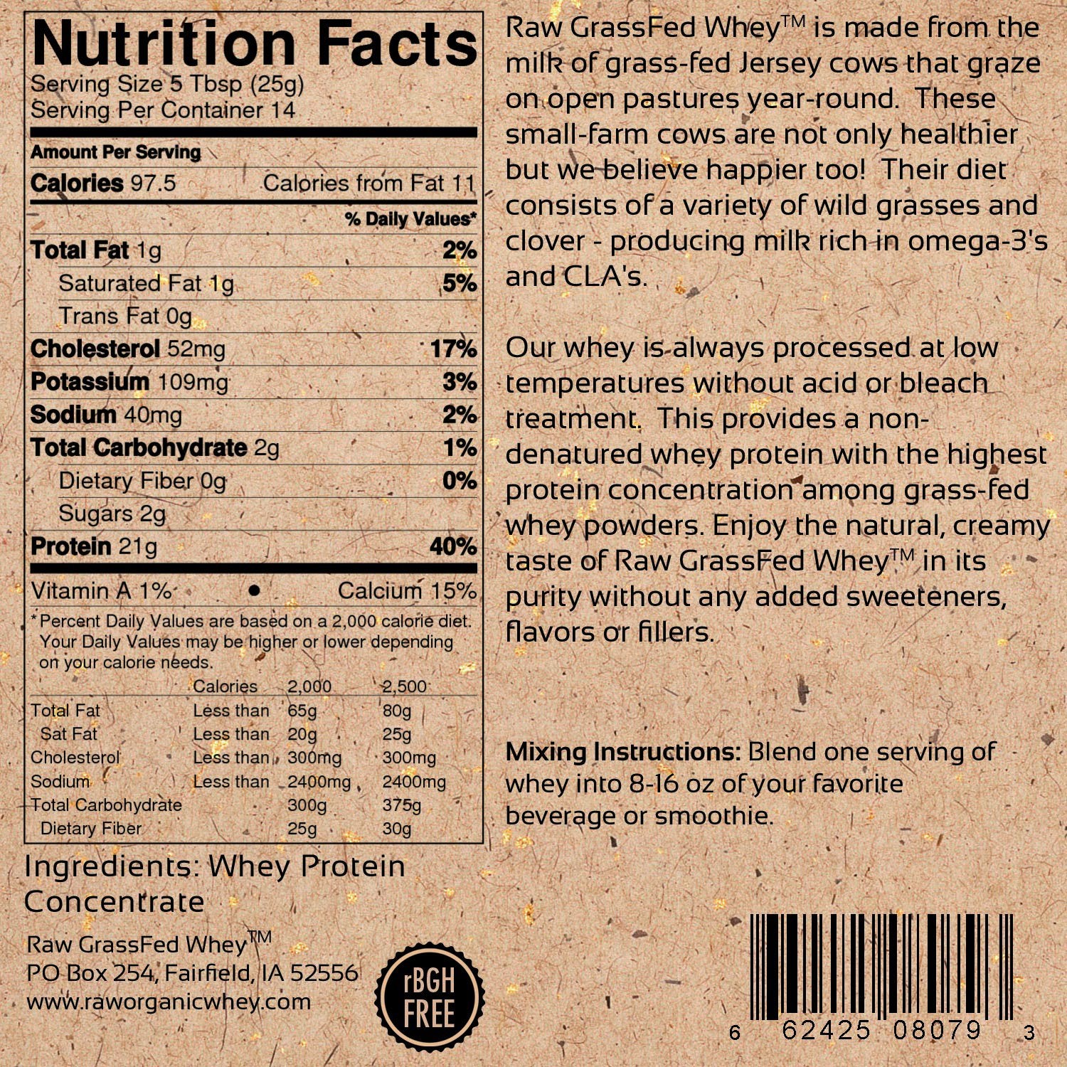 Raw Organic Whey undenatured protein maintains amino acids for post-workout recovery