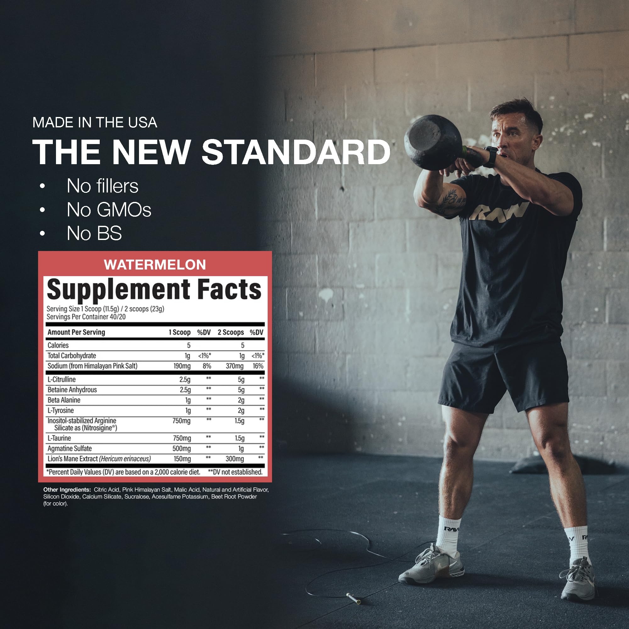 RAW Pump Stim Free made-in-usa badge on label