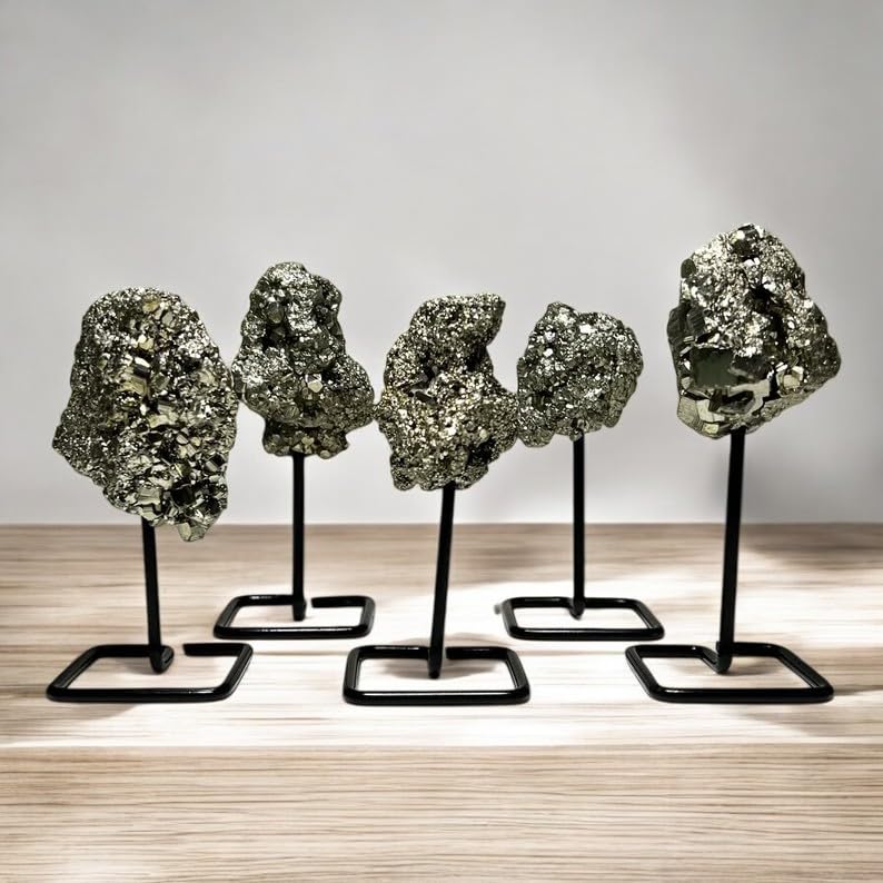 Raw pyrite rough crystal shows natural texture and metallic sparkle.