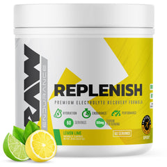 RAW Replenish lemon-lime bottle for post-workout hydration