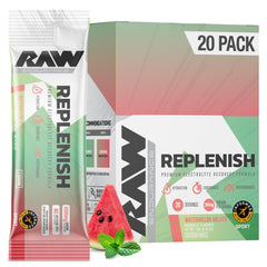 RAW Replenish Watermelon Mojito stick-pack for on-the-go hydration and quick refreshment.