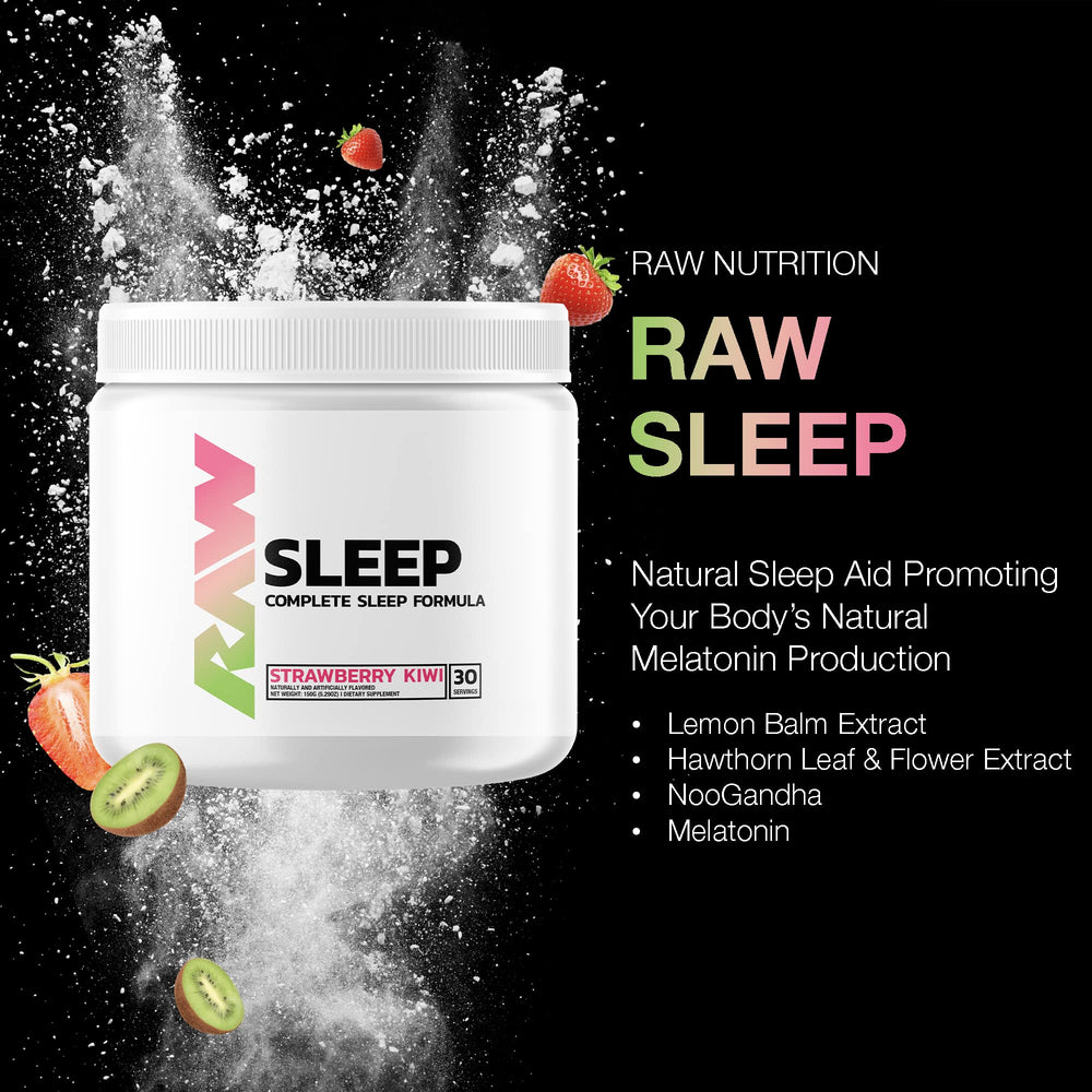 RAW Sleep bottle back label with directions and key ingredients for informed use.