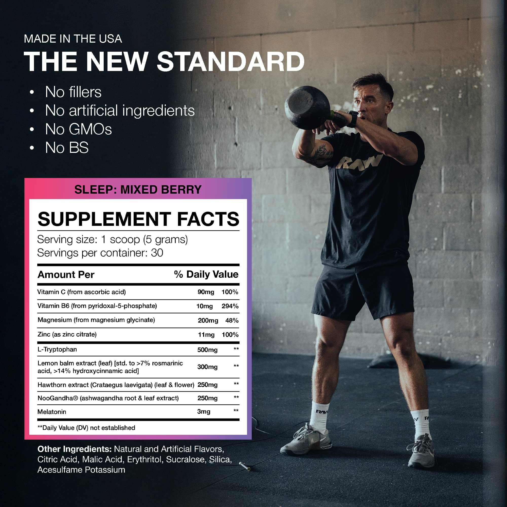 RAW Sleep jar and spoon image illustrating convenient daily serving.