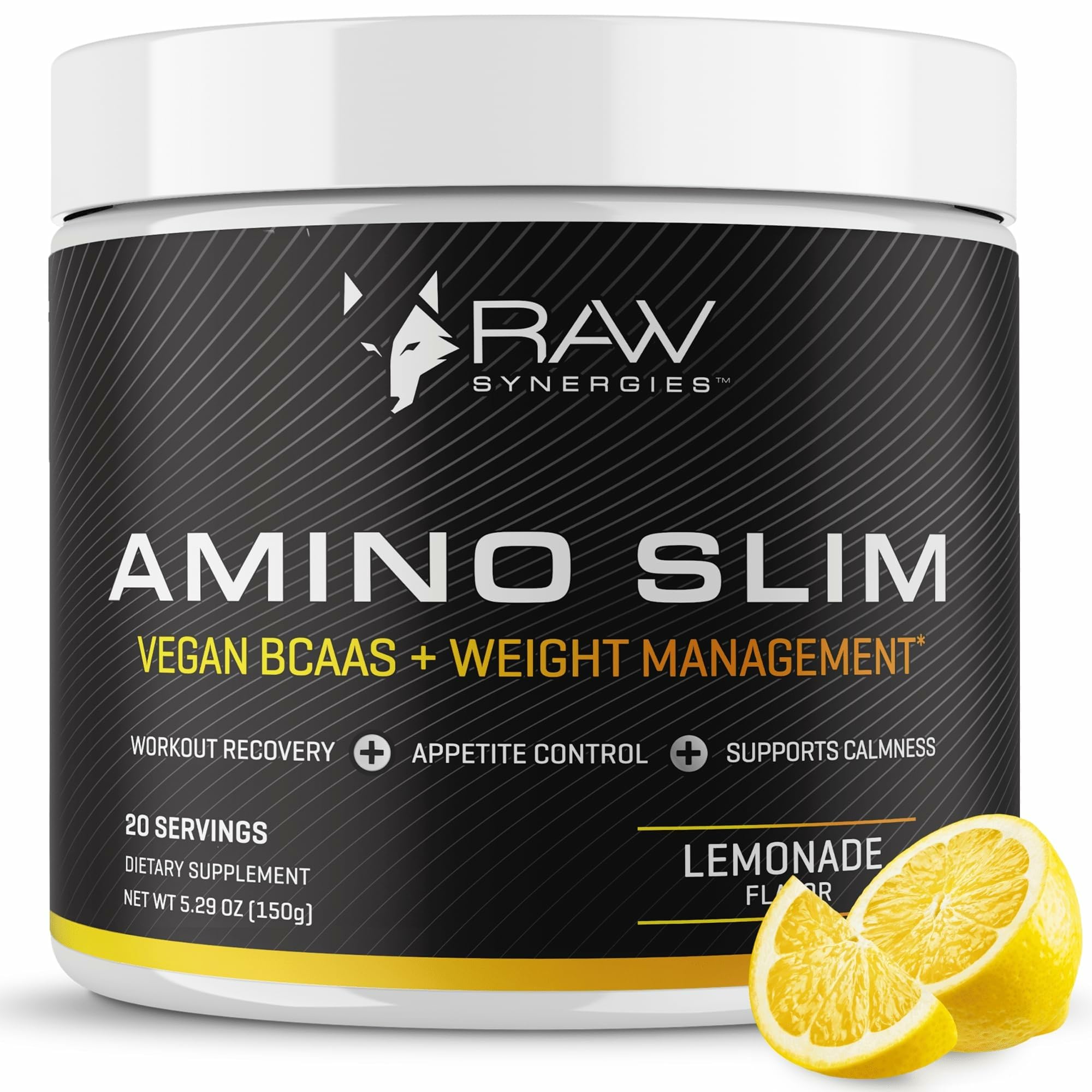 RAW Synergies Amino Slim bottle for daily energy and mindful eating.
