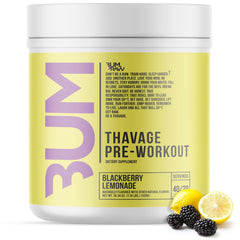 RAW Thavage preworkout bottle close-up highlighting clean ingredients.