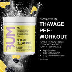RAW Thavage preworkout can front view with clear label and flavor cues.
