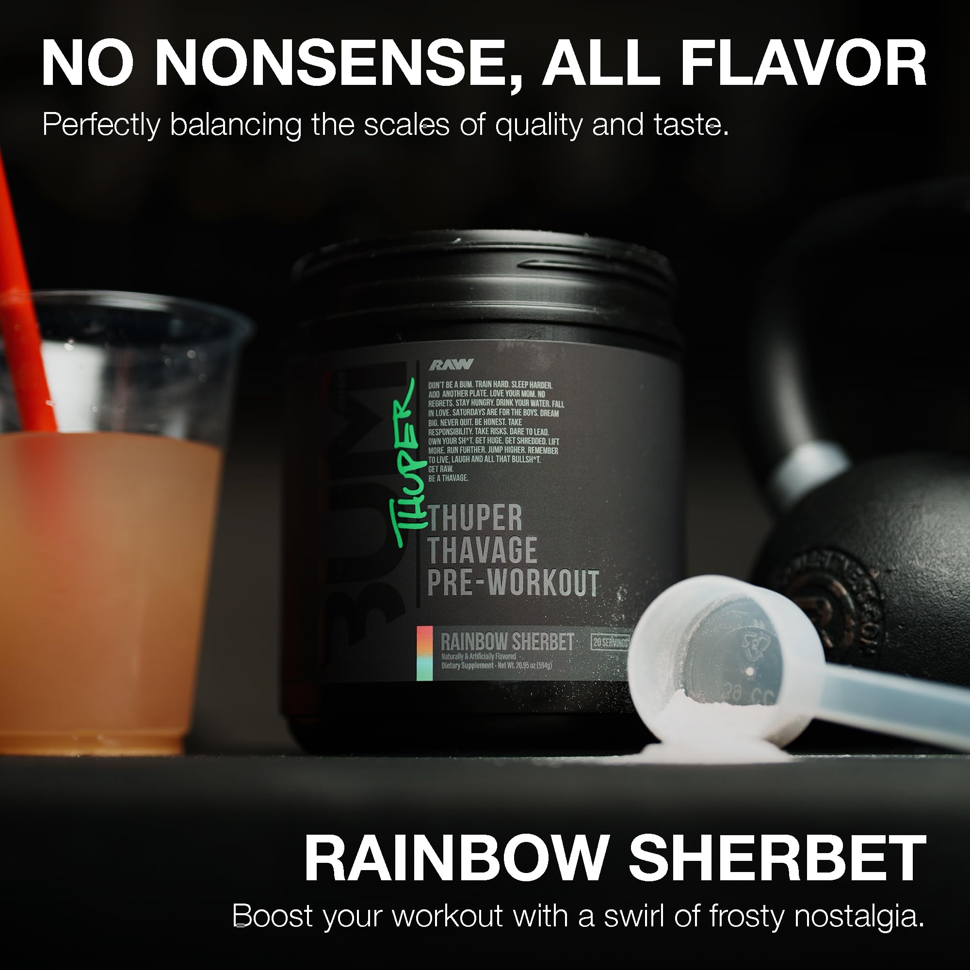 RAW Thuper Thavage ingredient panel highlights key ingredients for performance.