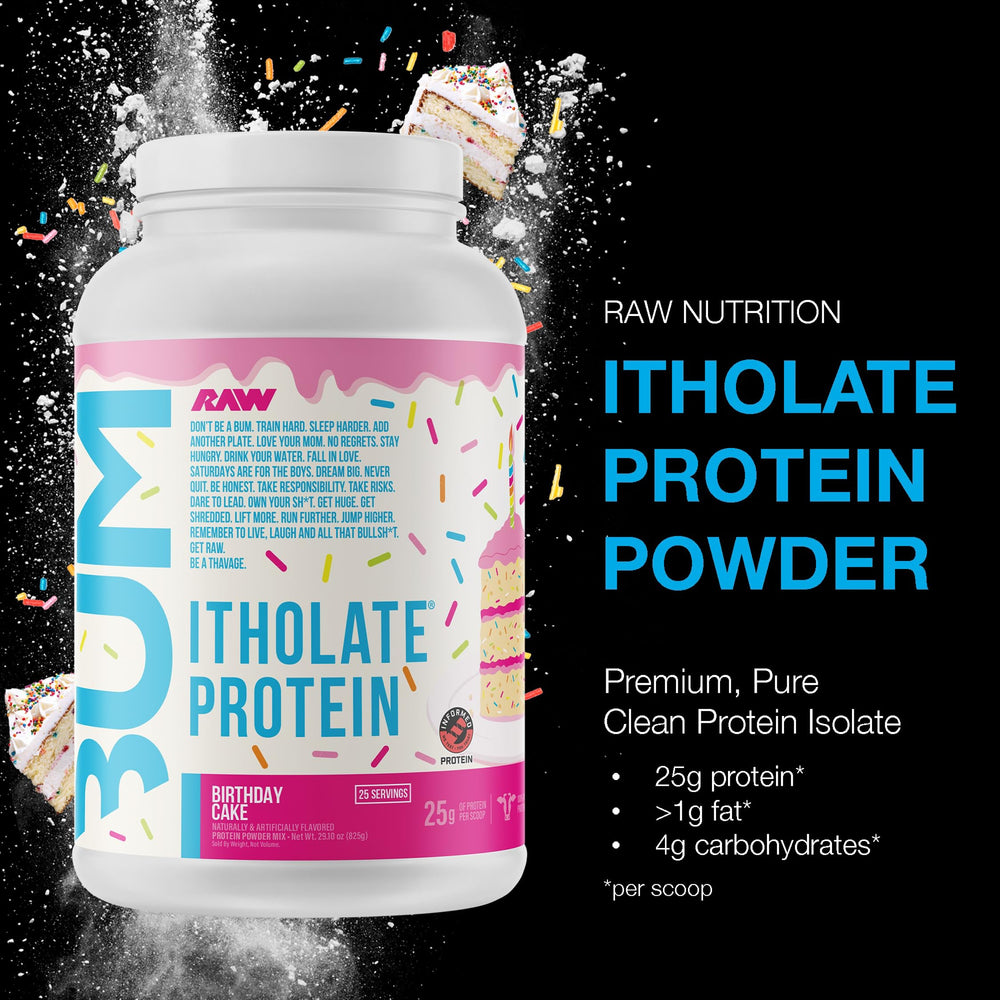 RAW Whey Isolate Birthday Cake scoop highlighting easy post‑workout measurement