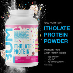 RAW Whey Isolate Birthday Cake scoop highlighting easy post‑workout measurement