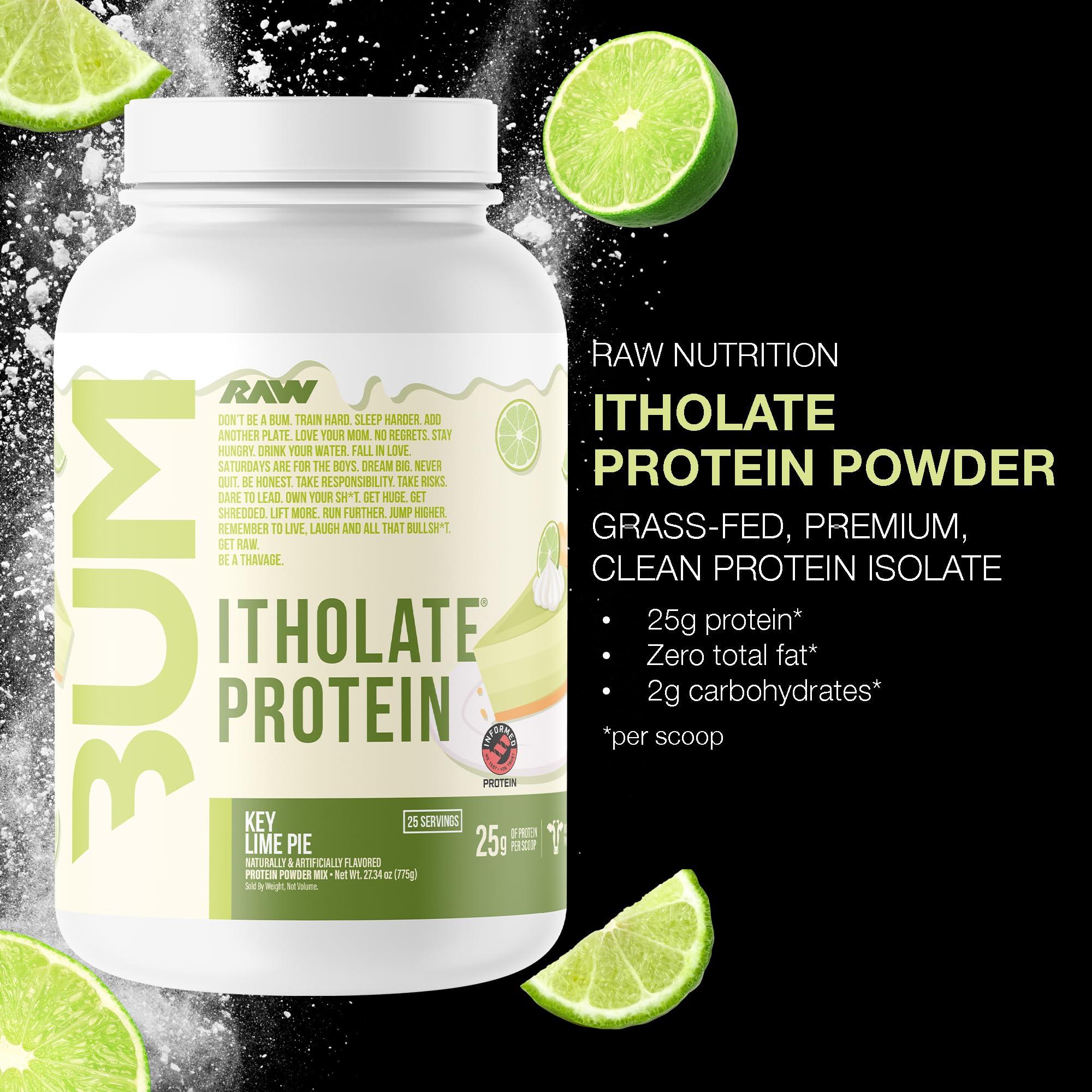 RAW Whey Isolate Key Lime scoop and bottle for post-workout convenience