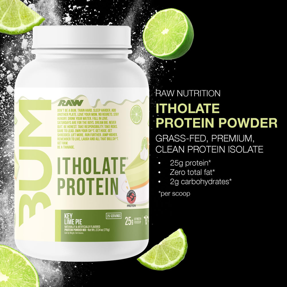 RAW Whey Isolate Key Lime scoop and bottle for post-workout convenience