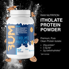 RAW Whey Isolate Milk & Cookie scoop highlights convenient serving to reach daily protein goals.