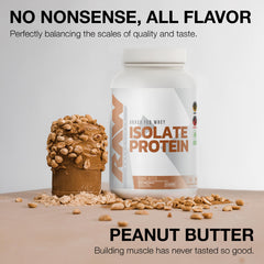 RAW Whey Isolate Peanut Butter pour demonstrates low fat, low carb option