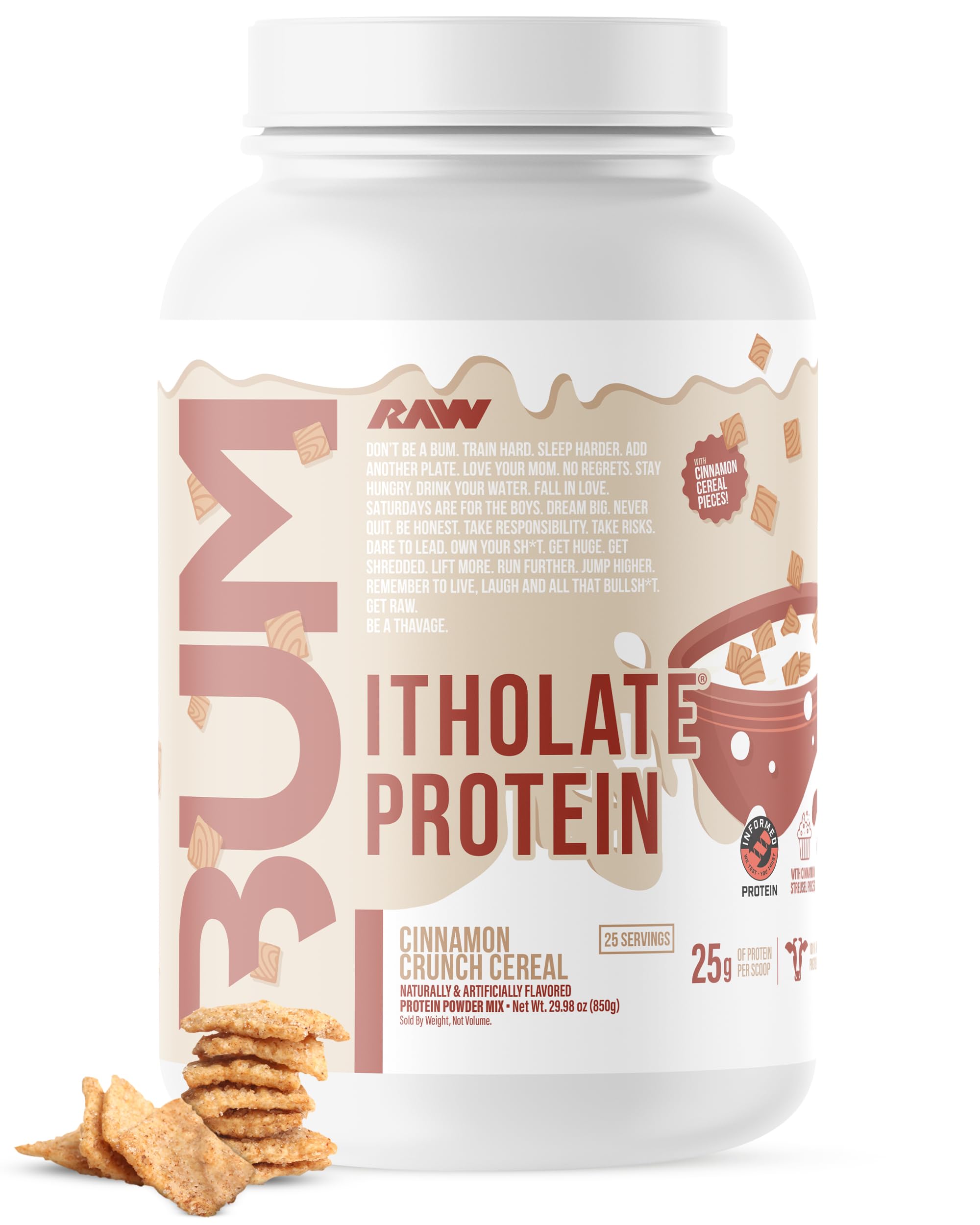 RAW Itholate Cinnamon Crunch bottle ready for post-workout recovery