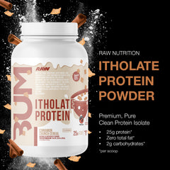 RAW Itholate Cinnamon Crunch bottle opened for a post-workout shake