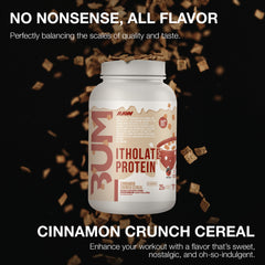 RAW Itholate Cinnamon Crunch powder poured into shaker for quick nutrition