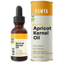 RAWYA Apricot Seed Oil bottle showing lightweight hydration for skin and hair