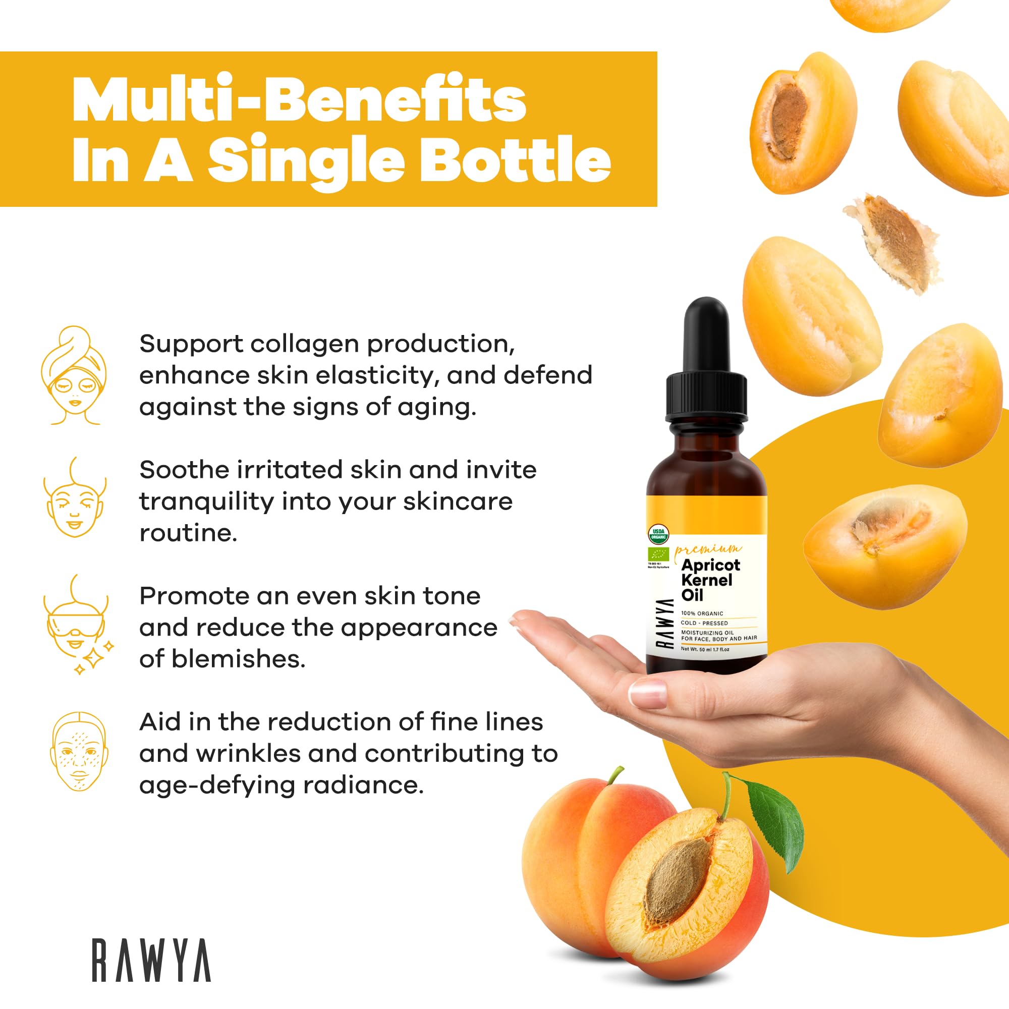 RAWYA glass bottle packaging emphasizing premium organic oil storage