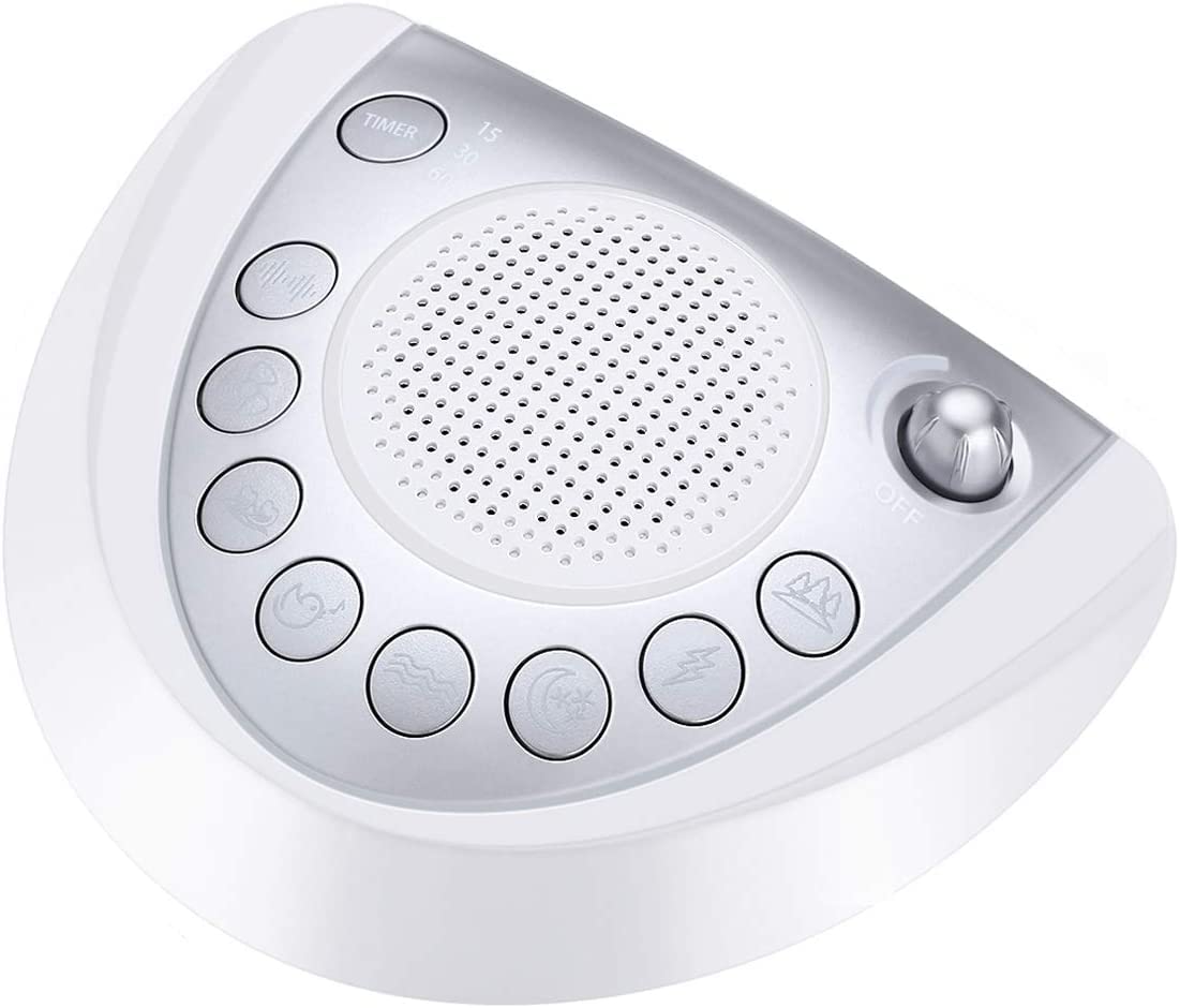 Raynic white noise machine in a compact design for easy travel.