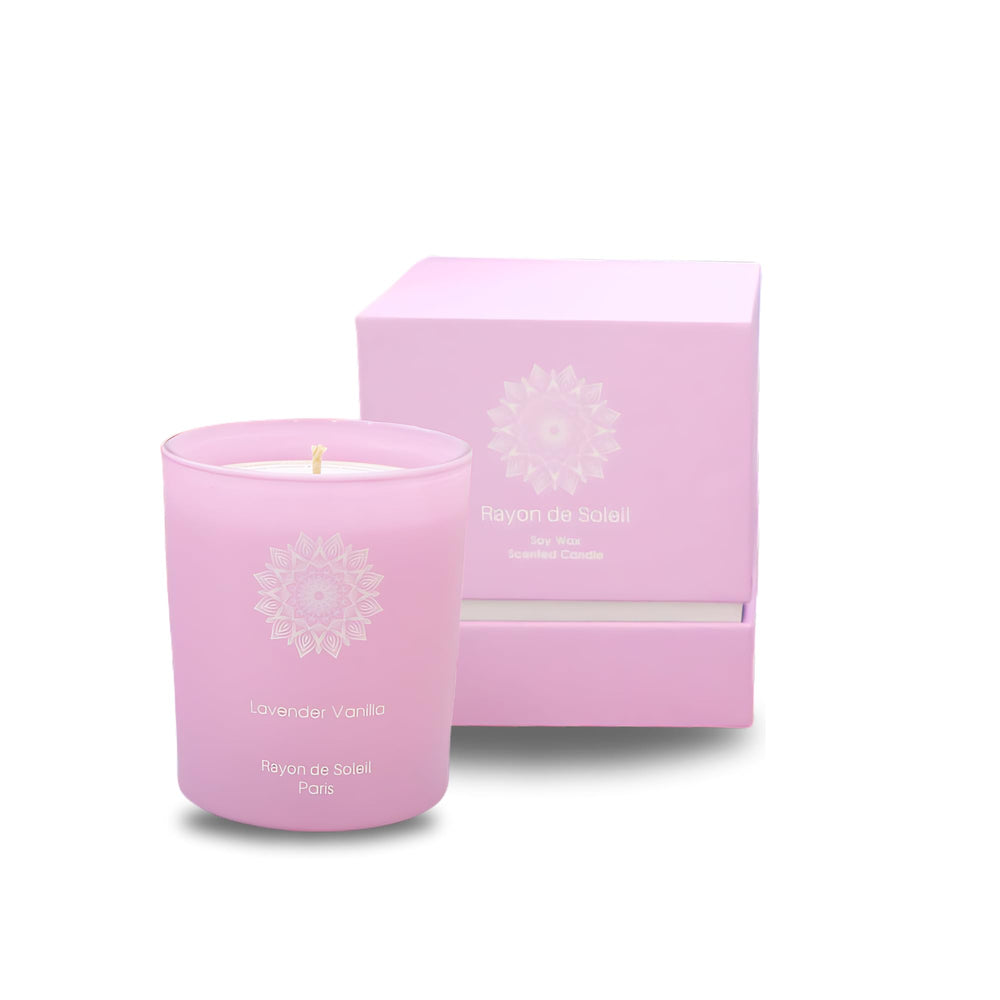 Rayon De Soleil decorative candle in black matte glass adds warm ambience to modern interiors.