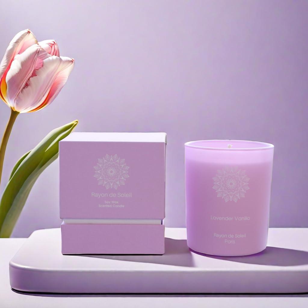 Rayon De Soleil soy wax candle burns cleanly for subtle, long-lasting aroma.