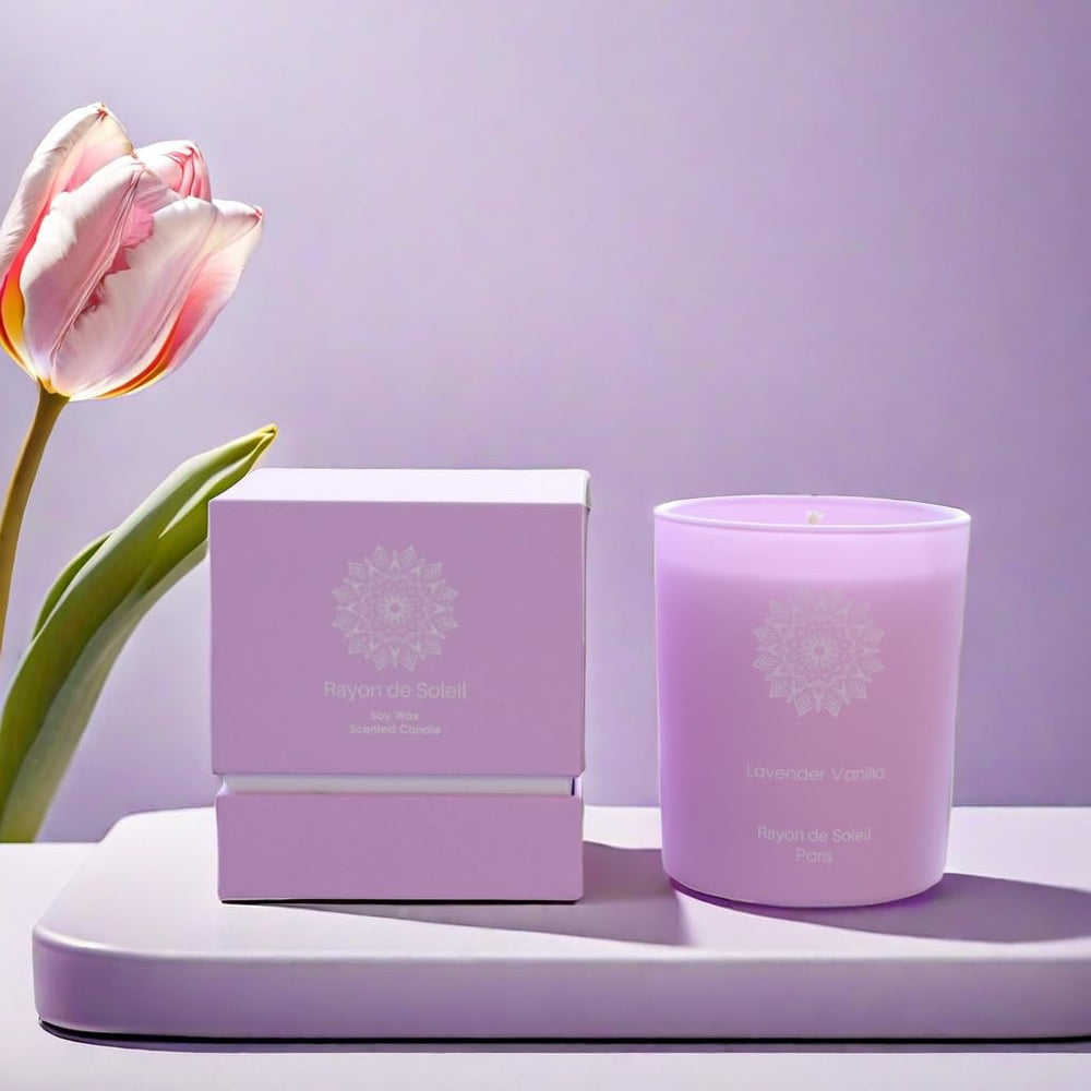 Rayon De Soleil soy wax candle burns cleanly for subtle, long-lasting aroma.