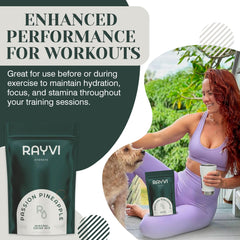 Rayvi powder scoop measuring a serving for on-the-go hydration