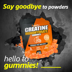 Razuhu Creatine Monohydrate Gummies label close-up with clean, gluten-free ingredients