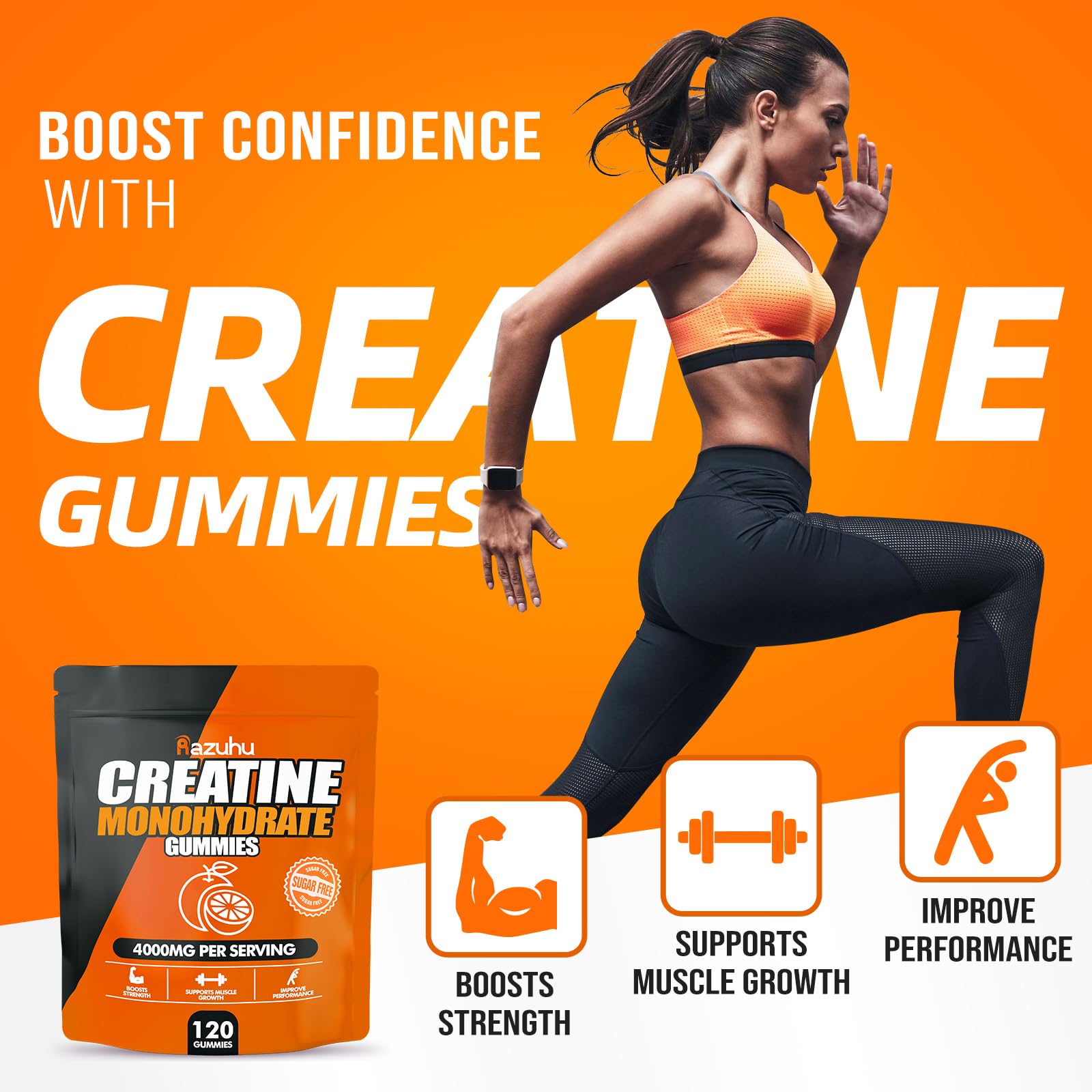 Razuhu Creatine Monohydrate Gummies on-the-go for daily energy and endurance between sets
