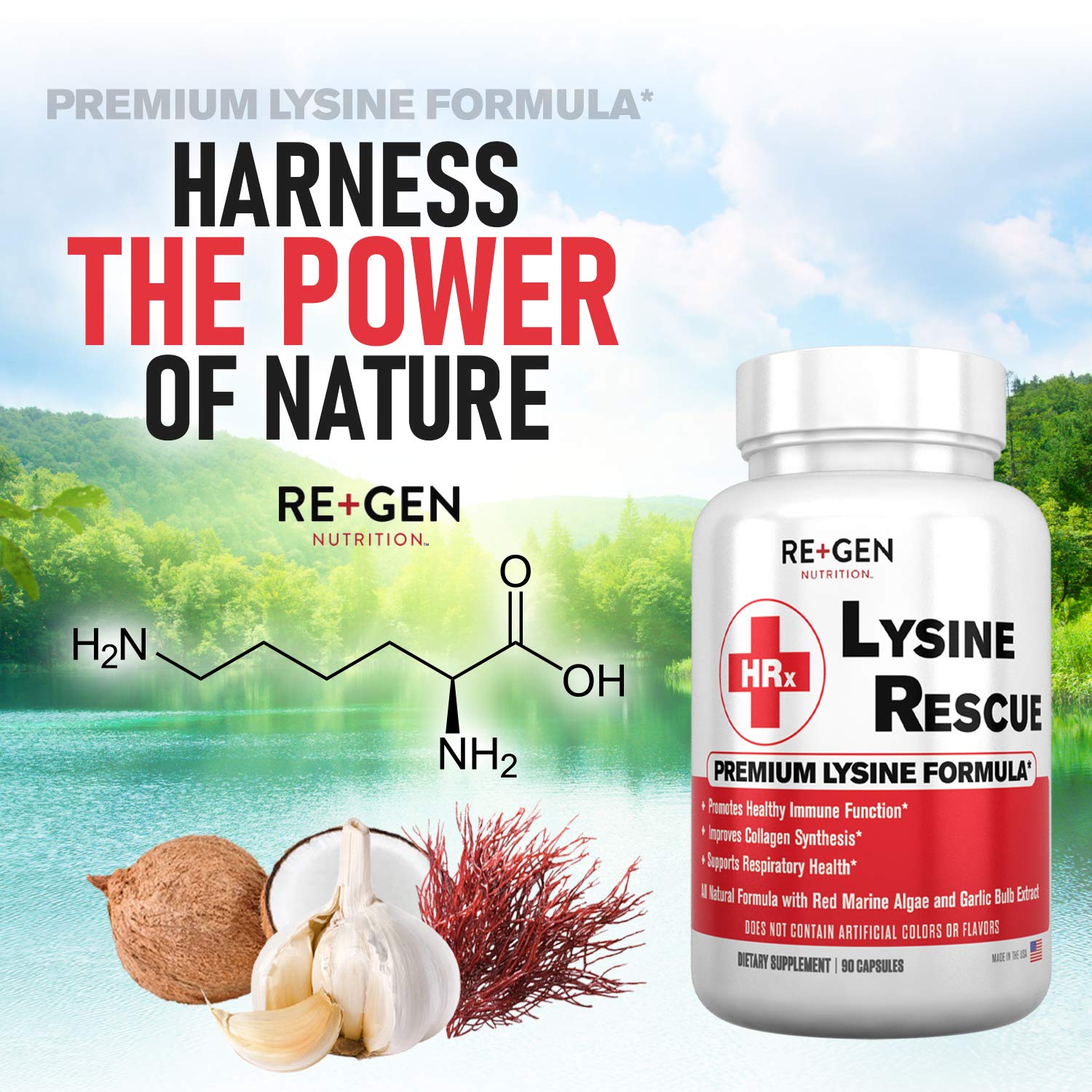 Re+Gen Lysine Rescue bottle-back label details ingredients and purity