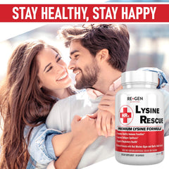 Lysine Rescue capsules close-up highlighting easy-to-swallow vegan capsules for daily use