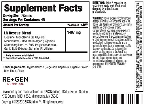 Re+Gen Nutrition Lysine Rescue GMP-certified manufacturing badge and facility icon