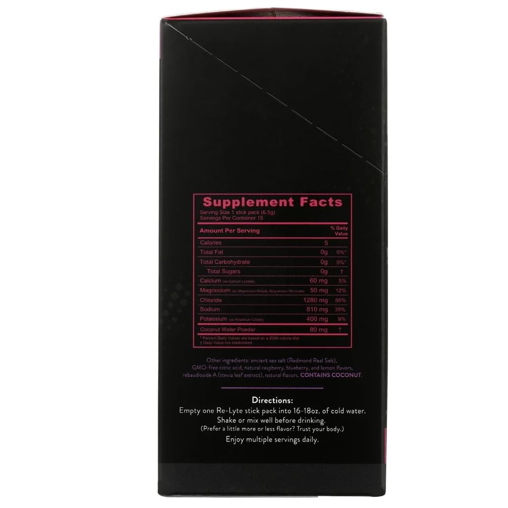 Re-Lyte Mixed Berry nutrition label hints at electrolyte balance and sugar-free composition.