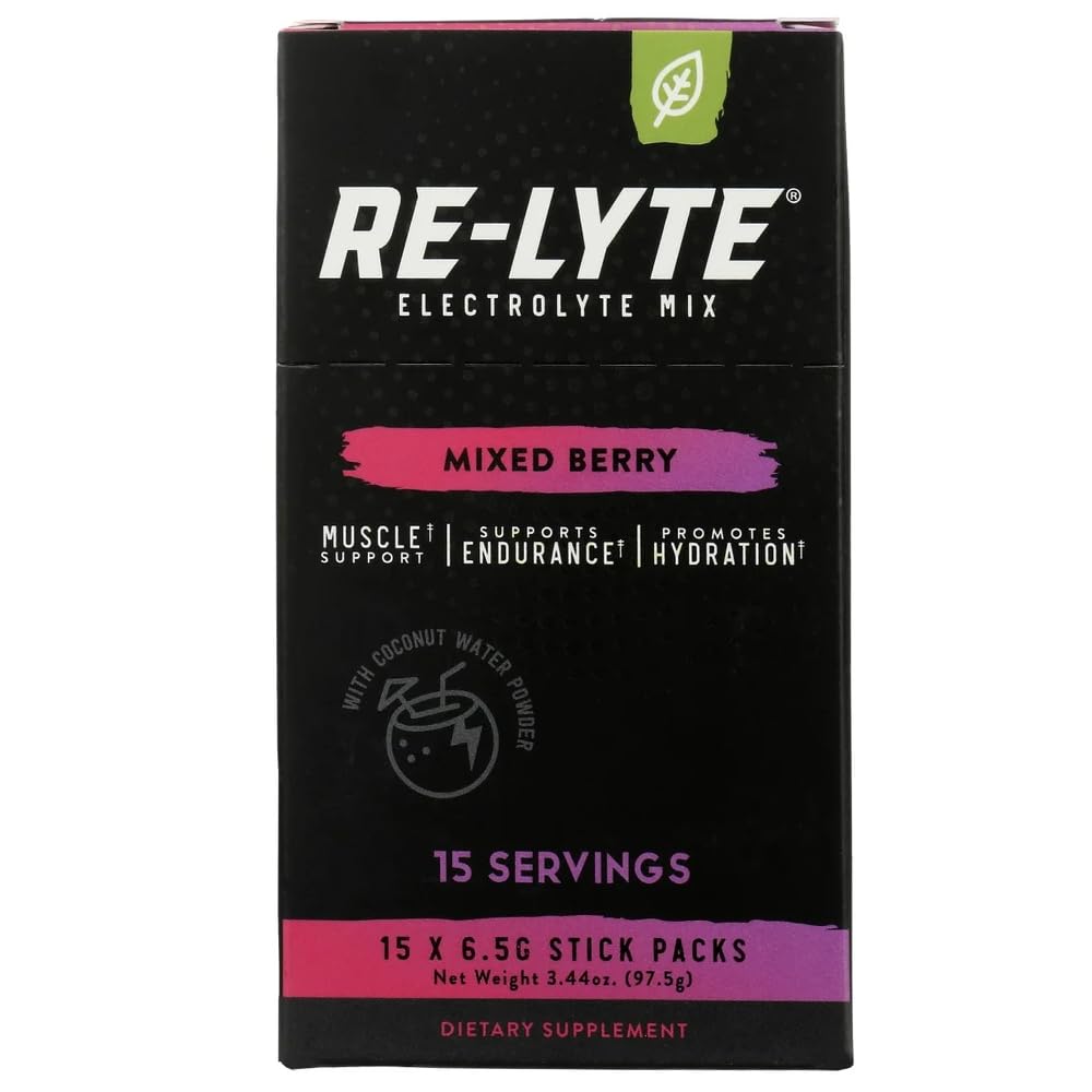 Re-Lyte Mixed Berry packet for on-the-go hydration during workouts.